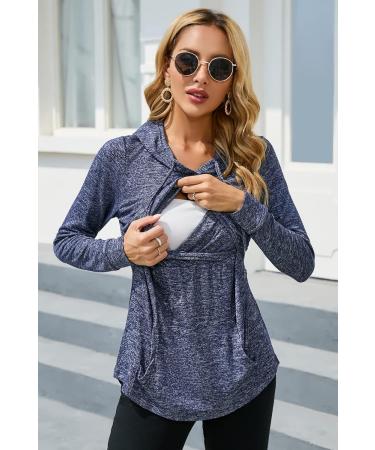 Sosolism Women's Nursing Hoodie | Maternity Breastfeeding Top | Long Sleeve Pregnancy Sweatshirt in Dark Blue - Size L - Buy Online on GoSupps.com