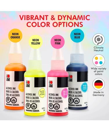 Marabu Neon Alcohol Ink Set - 4 Neon Alcohol Inks, Yellow, Orange, Pink, Blue - Vibrant Alcohol Ink for Epoxy Resin, Tumblers, Alcohol Ink Paper - Large 0.68 Ounce Inks Neon Colors Set - Buy Online on GoSupps.com