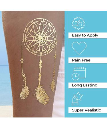 8 Sheets Metallic Temporary Tattoos for Women Teens Girls - Gold Silver Glitter Shimmer Designs - 100+ Color Flash Waterproof Tattoo Stickers - Caicos - Buy Online on GoSupps.com