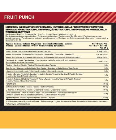 Optimum Nutrition Gold Standard Pre-Workout Advanced Powder Fruit Punch Flavour - Energy Booster with l-Citrulline, Beta-Alanine, Caffeine, Vitamins B12 & B6 - 20 Servings 420g - Buy Online on GoSupps.com