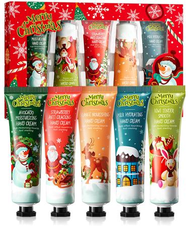 Mini Hand Cream Gift Kit-5Pcs Small Scented Hand Lotion for Dry Cracked Working Hands Natural Fragrance Moisturizing Travel Size Hand Lotion Christmas Gift Set Stocking Stuffers for Girl Women Men 50 g (Pack of 5)
