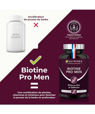 Beard & Hair Growth Complex - With Biotin Selenium Zinc & Organic Pumpkin Seed - Against Hair Loss and Baldness - Promotes Beard Growth - Nutrimea - Made in France - Buy Online on GoSupps.com