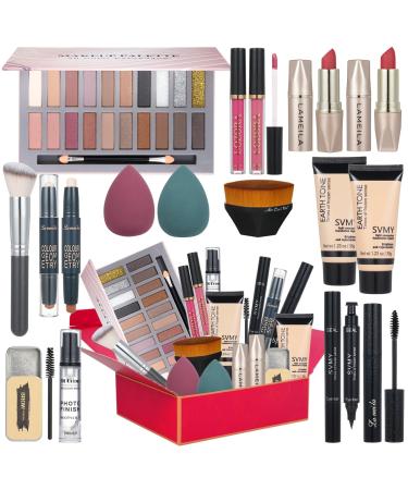All in One Makeup Kit for Women Full Kit Includes 20 Colors Eyeshadow Palette Foundation & Face Primer Makeup Brush Makeup Sponge Eyebrow Soap Winged Eyeliner Stamp Gift Set for Women Girls & Teen (20 Eyeshadow Set)