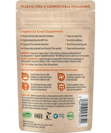 Vegan-friendly Vitamin K2 MK7 from Fermented Chickpeas | Made in the UK | 90 Vegecaps | Highly Active Biologically | Together Health - Buy Online on GoSupps.com