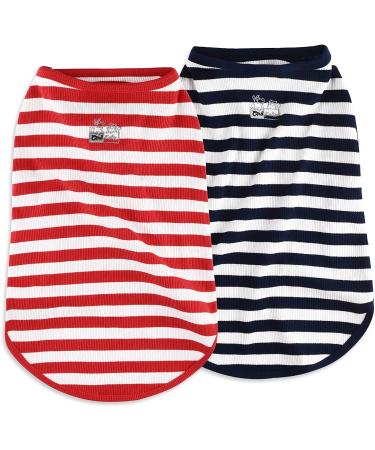CtilFelix Striped Dog Shirt Pack-2 M - Red & Blue | Lightweight Cotton Apparel for Small Medium Large Dogs | Breathable Sleeveless Tank Top - Buy Online on GoSupps.com