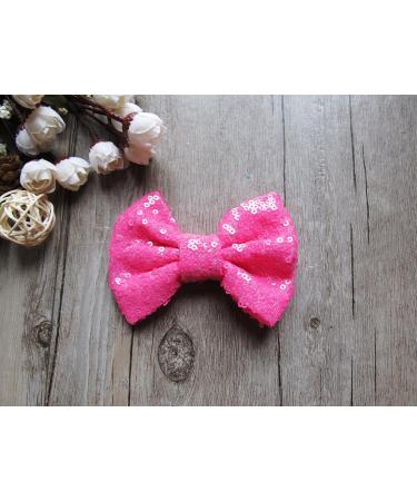 PrettyBoutique 4 Inches Girls Sequin Glitter Sparkle Hair Bow Clip Accessories (Neon Pink) - Buy Online on GoSupps.com