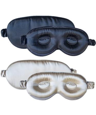 MATASSE Silk Your Life Silk Eye Mask - 3D Contoured Eye Mask for Sleeping Eye Cover Sleep Mask w/Silk Strap for Women Men No Wrinkles (Black & Champagne)