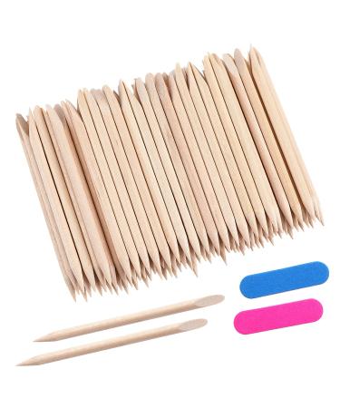 100 Pcs Orange Wooden Sticks Multifunctional Double-End Cuticle Pusher Tools for Nail Manicure Pedicure