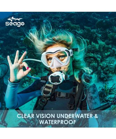 Seago Snorkel Diving Mask Swim Goggles - Stylish Clear Vision Anti-Fog Underwater Goggles for Adult Youth | Waterproof with Nose Cover - White - Buy Online on GoSupps.com
