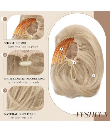 Feshfen Pale Ash Blonde Hair Dutt with Comb - Short Hair Ponytail Extensions Synthetic Chignon for Women - Buy Online on GoSupps.com