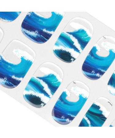 Danni & Toni Half hardened gel nail films (Ocean Wave) blue sea shaft shiny nail set uv gel nail foil nail design nail foil self-adhesive wraps 28 sticker ocean wave-de