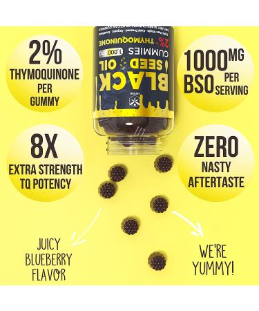 Organic Black Seed Oil Gummies - 1000mg High Potency Antioxidant - Skin, Hair & Immune Support - No Aftertaste - 2 Pack/120 Count - Buy Online on GoSupps.com
