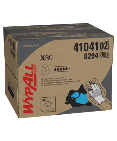 WypAll Power Clean X80 Heavy Duty Cloths (41041), Brag Box, Blue, 1 Box with 160 Sheets Blue 1 Box of 160 Wipers