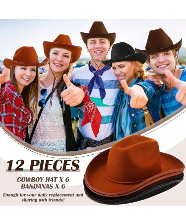 12 Pcs Adult Cowboy Hats for Women and Men - Adjustable Drawstring and Paisley Bandana - Dark Brown, Light Brown, Black - Buy Online on GoSupps.com