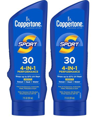 Coppertone SPORT Sunscreen SPF 30 Lotion Water Resistant Sunscreen Body Sunscreen Lotion 7 Fl Oz (Pack of 2)