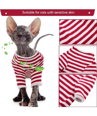 Breathable Cotton T-Shirts for Hairless Cats | Soft & Skin-Friendly Summer Vests for Sphynx Cornish Rex Devon Rex - Red (S: 4.4-5.5lbs) - Buy Online on GoSupps.com