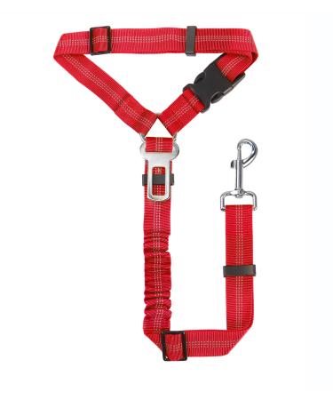 Safety harness Dog adjustable with elastic buffer 360 rotary carabiner nylon pet seating straps heavy duty car dishes for dogs (base type red) base type red