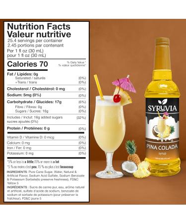Syruvia Pina Colada Syrup - Premium Flavoring Syrup for Tea Italian Sodas Beverages Desserts Ice Cream Cocktails & Mocktails - Kosher Gluten Free - 25.4 fl oz. - Buy Online on GoSupps.com