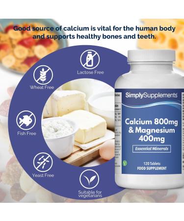 Calcium 800mg & Magnesium 400mg Tablets for Bone Health and Muscle Function - 120ct - Buy Online on GoSupps.com