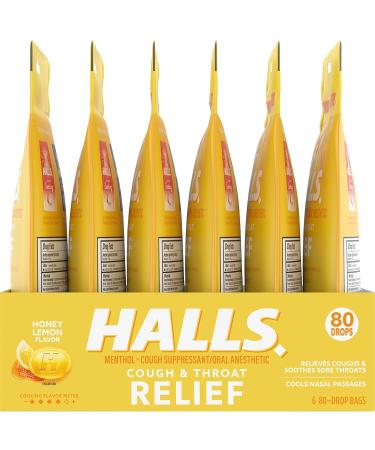 Halls Relief Honey Lemon Cough Drops Economy Pack 6 Packs of 80 Drops (480 Total Drops) 80 Count (Pack of 6) - Buy Online on GoSupps.com