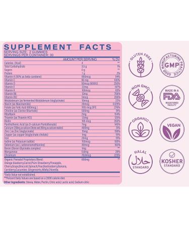 VIDAVITE 2G Sugar Prenatal Gummies 1700mg Blend 30 Nutrients (Choline Folate Iron Vitamins) for Fetal Development Bones & Immunity Made in USA Vegan Prenatal Vitamins for Women (60 Gummies) - Buy Online on GoSupps.com