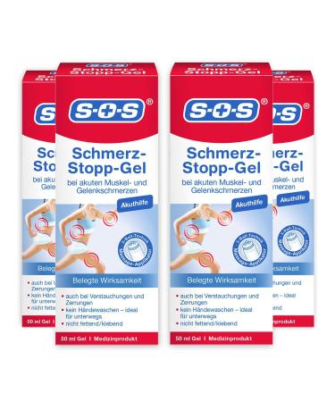 SOS pain-stop gel pain gel for the fast relief of muscle pain joint pain and post-traumatic pain with massage applicator and cold-warm effect 4 x 50 ml gel 50 ml (4-pack)