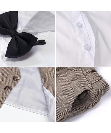 Khaki Plaid Boys Gentleman Suit Set | Long Sleeve Shirt with Bowtie + Waistcoat + Pants | Size 2-3 Years - Buy Online on GoSupps.com