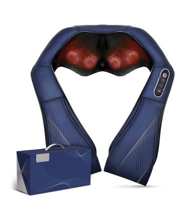 Shiatsu Neck Shoulder Massager with Soothing Heat, 3 Adjustable Intensity and Heat Electric Back Massagers for Body Muscle Pain Relief, Christmas Gift for Him Her (Blue)