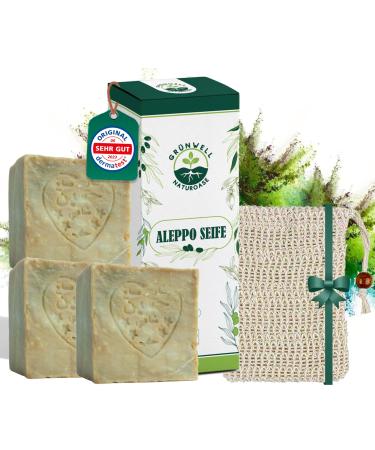 Gr nwell Naturoase Aleppo soap Original 3x 200g 100% olive oil with laurel oil |Olive oil soap natural care for face and body |Hair soap olive oil soap |Aleppo Soap |Original Aleppo soap