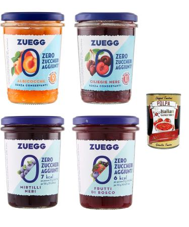 Italian Gourmet E.R. 4 x Zuegg Zero Zuccheri Sugar Free Jam Test Packets 4 x 220g + Polpa Italian Gourmet 400g