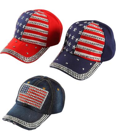 American Flag Rhinestone Baseball Hat | USA Sparkle Denim Cap | Men Women Hip Hop Caps - Buy Online on GoSupps.com