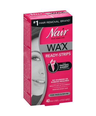 Nair Ready-Strips Hair Remover for Face & Bikini - 40 Wax Strips + 4 Post Wipes - Buy Online on GoSupps.com