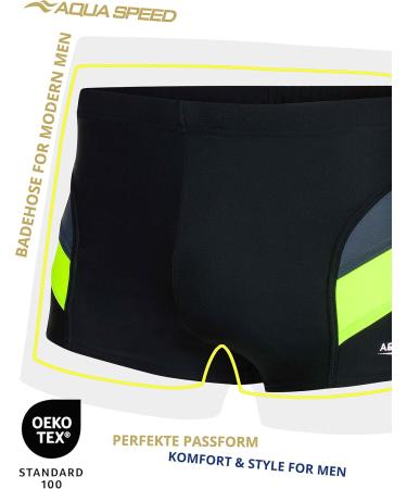 Aqua Speed Men's Swimming Trunks | Competition Swimwear | UV Protection Training Swimwear | Box Bath Shorts for Boys | Black/Gray/Fluo Yellow M - Buy Online on GoSupps.com