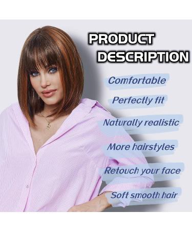KOME Short Bob Wig for Women - Brown Blonde Highlight Shoulder Length Synthetic Wig with Bangs for Daily Use - 12IN - Buy Online on GoSupps.com