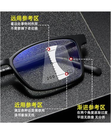 Retro Square Frame TR90 Progressive Multifocus Reading Glasses for Seniors - Anti-Blue Light | Black Blue Frame - Multi Focus +3.00 - Buy Online on GoSupps.com