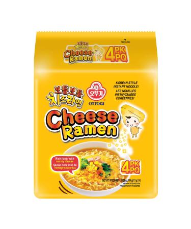 OTTOGI Cheese Ramen, KOREAN STYLE INSTANT NOODLE, Rich flavor with savory cheese (111g) - 4 Pack 1 Count (Pack of 4)