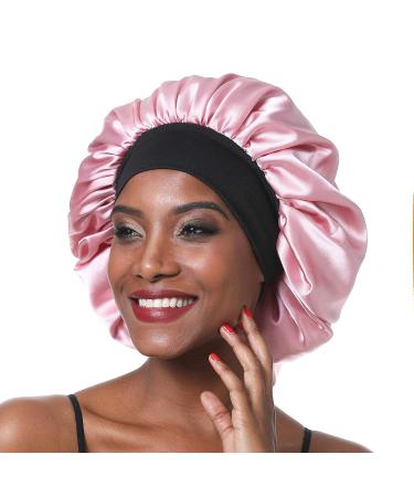 SENGTERM Satin Night Cap for Women Elastic Wide Band Nightcap for Long & Curly Hair (Large Pink) Best Sleep Cap for Hair Protection - Buy Online on GoSupps.com