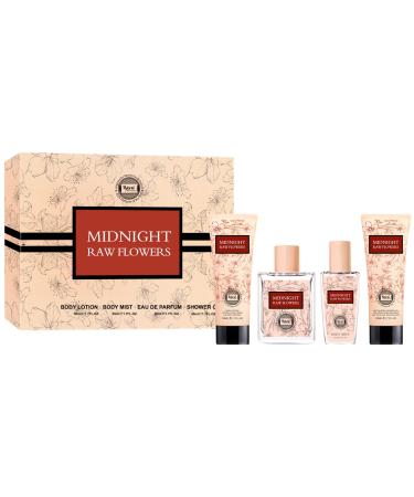 HyBrid & Company Midnight Raw Flowers 4Pcs Gift Set For Women 50ml-Perfume&50ml-Mist&50ml-Bodylotion&50ml-Shower Gel