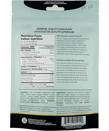 Ross No Sugar Added Dark Chocolate Covered Almonds: Premium Sugar Free Candy for Diabetics Indulge in Zero Sugar Keto Friendly Chocolate Joy! - Buy Online on GoSupps.com