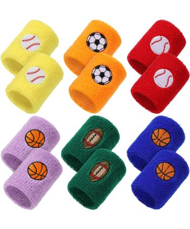 24 Pieces Sports Wristbands for Kids, Colorful Wrist Sweatbands Terry Cloth Wristbands with Soccer Basketball Football Baseball Design for Sports Party Birthday Party Favors, 6 Colors