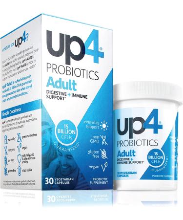 UP4 Adult Probiotic Supplement - 15 Billion CFU, Digestive & Immune Support, Non-GMO, Vegan - 30 Veg Capsules - Buy Online on GoSupps.com