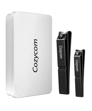 CozyCom Nail Clippers Set, Stainless Steel Fingernail and Toenail Clipper Nail Cutter, Nail Clippers with Visibly Tin Case for Adult Man Woman (2PCS)