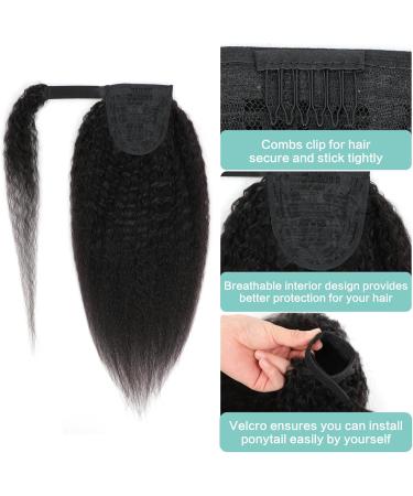 Humistwbiu Kinky Straight Ponytail Human Hair with Wrap Around Magic Tape Brazilian Virgin Human Hair Ponytail for Black Women Yaki Hair Natural Black Color (16 Inch Kinky straight Ponytail) 16 Inch Kinky Straight-Wrap Around - Buy Online on GoSupps.com