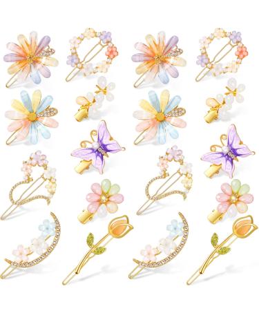 Chunyin 18 Pcs Rhinestone Butterfly Hair Clips Decorative Bobby Pins Crystal Flower Handmade Metal Barrettes for Women Gold Prom Accessories Glitter Styling Girls Wedding Jewelry  Assorted color