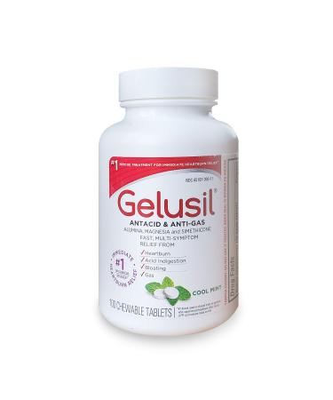 Gelusil Antacid & Anti Gas Tablets for Heartburn Relief Acid Reflux Bloating and Gas Cool Mint - 100ct Bottle