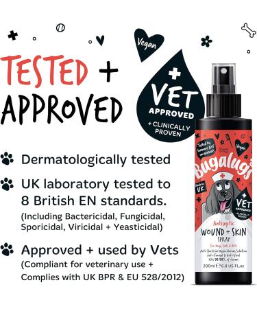 BUGALUGS Wound & Skin Antiseptic Spray 200ml - Antiviral Antifungal Relief for Itchy Dog Skin - Hypochlorous Acid Dog First Aid Kit - Buy Online on GoSupps.com