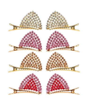 DAZAIGE 4 Pairs Rhinestone Inlaid Hair Clips Cute Cat Ear Hairpins Glitter Sparkly Crocodile Hair Barrette Delicate Side Clip Headwear for Women Girls Hair Accessories Daily Wearing Party Decoration