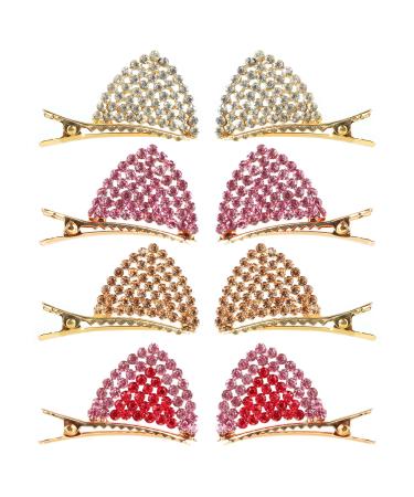 DAZAIGE 4 Pairs Rhinestone Inlaid Hair Clips Cute Cat Ear Hairpins Glitter Sparkly Crocodile Hair Barrette Delicate Side Clip Headwear for Women Girls Hair Accessories Daily Wearing Party Decoration