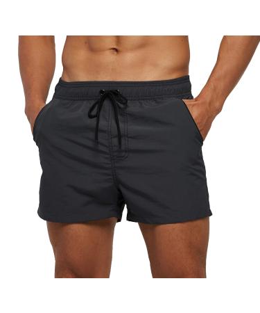 SILKWORLD Men's Quick Dry Swim Trunks Solid Swimsuit Sports Shorts with Zipper Pockets Medium 840_dark Grey_back Zip