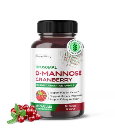 Liposomal D-Mannose Cranberry Supplement 180 Capsules | Uva Ursi Hibiscus Black Pepper | Enhanced Absorption Formula | Non-GMO Gluten-Free 180 count (pack of 1)